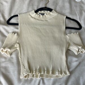 Zara Cream Ribbed Cold Shoulder Blouse